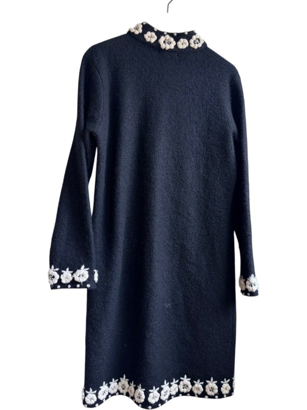 100% Wool Kenar Black Embroidered Floral Open-Front Dress Coat Large - Picture 2 of 5